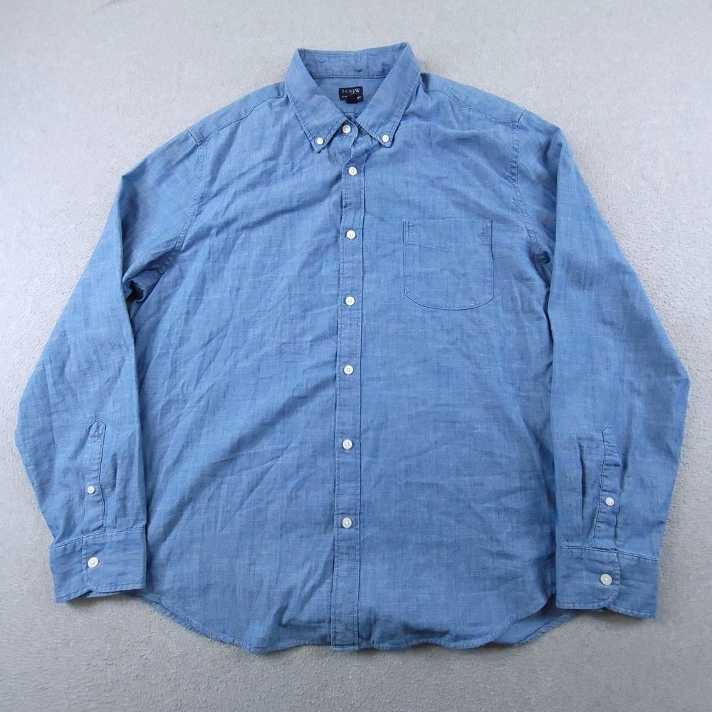 J CREW Shirt Mens XL Blue Chambray Button Down Long Sleeve Cotton Casual FACTORY